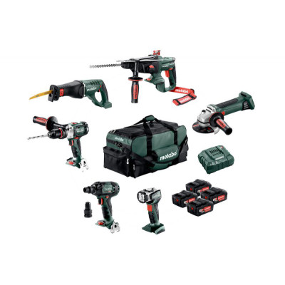 Набір інструментів Metabo Combo Set 6.1 18 V (шурупокрут SB 18 LTX Impuls, гайковерт SSW 18 LTX 300 BL + болгарка W 18 LTX 125 Quick + перфоратор KHA 18 LTX + ножівка ASE 18 LTX)